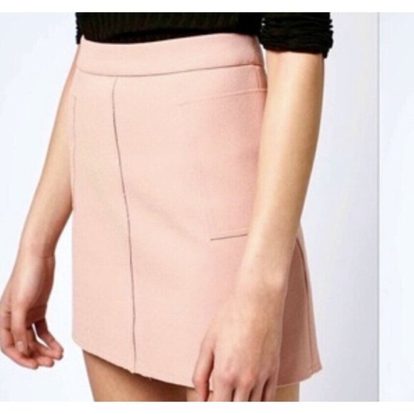 TOPSHOP Pink Cargo Style Mini A Line Skirt Size 4 Raw Hem MOTO Preppy Casual - Picture 12 of 12